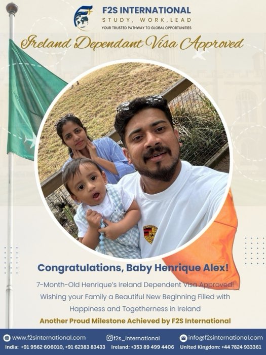 Congratulations post for Baby Henrique Alex on an approved Ireland dependant visa, with a family photo beside the Irish flag