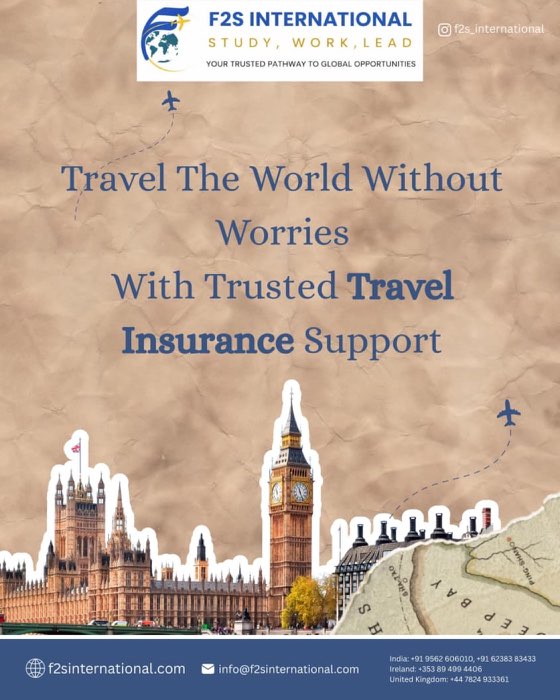 Poster about trusted travel insurance support, with the London skyline and a vintage map
